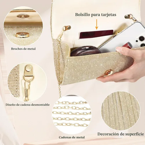 Miniatura 8 de UBAYMAX - Bolsos de noche, clutch, carteras para mujer, damas, niñas, bolsos cruzados, bolsa de hombro, para boda, graduación, fiesta, compromiso