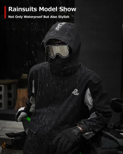 Miniatura 7 de IRON JIA'S Traje de lluvia, equipo de lluvia para motocicleta para hombres y mujeres, chaqueta y pantalones impermeables, impermeable transpirable
