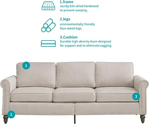 Miniatura 7 de BALUS Couches Set for Living Room, Couch Sofa with Wooden Sofa Legs, Living Room Furniture with Nailhead Trim, 6" Cushion, Sectional Couches