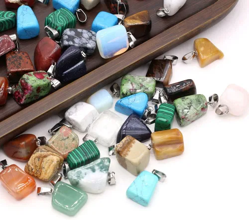 Miniatura 2 de LHJ 20 dijes de piedra natural irregulares al azar mezclados de ágata de cristal curativo para hacer joyas, collares, aretes, meditación