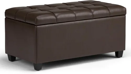 Miniatura 13 de SIMPLIHOME Sienna - Banco otomano de almacenamiento, 33 pulgadas de ancho, tapizado de tela con aspecto de lino, banco otomano rectangular