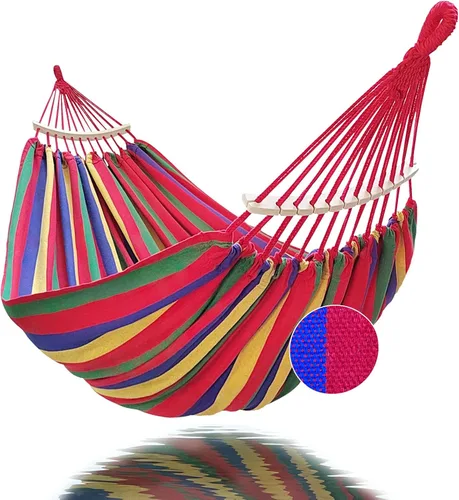 Miniatura 21 de GOCAN - Hamaca doble brasileña para 2 personas, 129.9 x 59 pulgadas, carga de 500 libras, lona de algodón, hamaca para patio, porche, jardín, patio