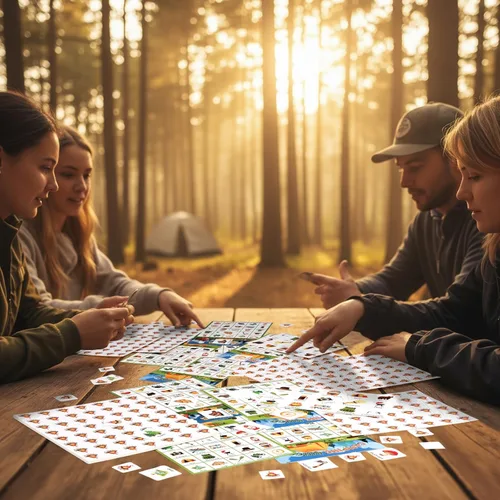 Miniatura 6 de Shappy 35 tarjetas de juego de bingo para acampar con 24 jugadores, juegos de aventura y fiesta, bosque, selva, tarjetas de bingo para actividades