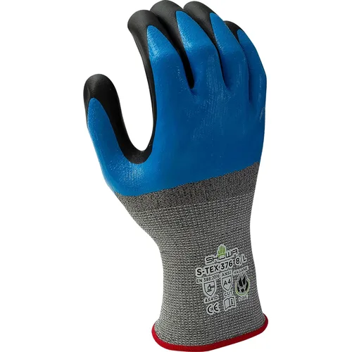 Miniatura 4 de SHOWA S-TEX 376 - Guantes de seguridad de nitrilo de doble inmersión A4 resistentes a cortes con forro de bobina Hagane, pequeño (12 pares)