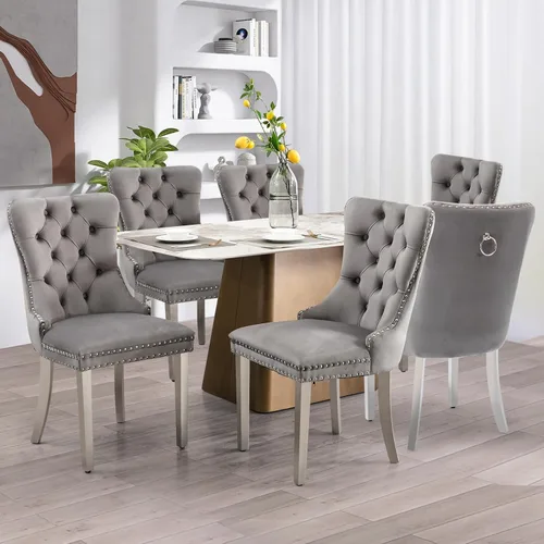Miniatura 106 de SoarFlash Juego de 4 sillas de comedor de terciopelo, silla lateral de respaldo alto, silla lateral tapizada moderna de alta gama con capitoné