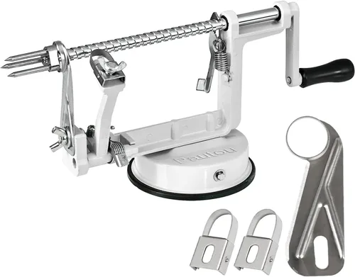 Miniatura 9 de Pelador de manzanas, cortador de patatas 3 en 1, acero inoxidable resistente con base de ventosa y 3 cuchillas adicionales (rojo)