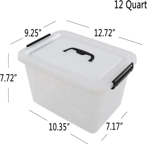 Miniatura 2 de Ggbin Caja de almacenamiento de plástico con pestillo de 12 cuartos de galón, contenedor de almacenamiento con tapa transparente