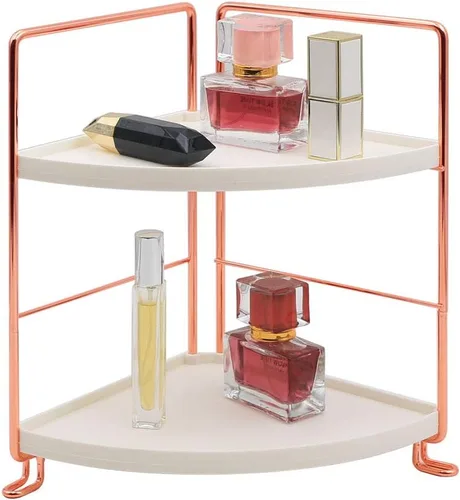 Miniatura 9 de Organizador de encimera de baño de 2 niveles, bandeja de tocador para cosméticos y maquillaje, estante de especias de cocina, estante de pie, Oro