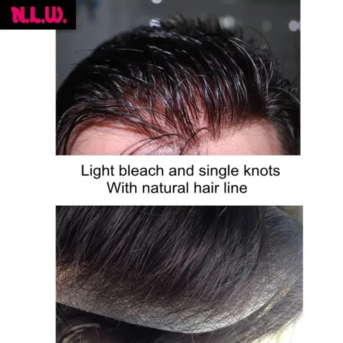 Miniatura 4 de N.L.W. Prótesis de cabello humano europeo para hombre, toupee para hombres con piel fina transparente PU 10x8 tamaño base piezas de cabello humano