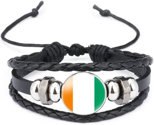 Miniatura 117 de vmcoatdu Mundial Muchas Banderas Nacionales Brazalete Retro de Aleación de Cuero para Pulsera de Cuerda Trenzada de Bandera Nacional