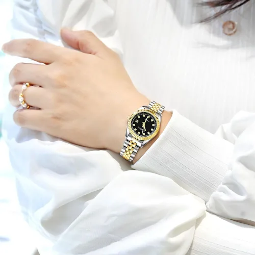 Miniatura 8 de Szaikyri Reloj clásico para mujer con banda de acero inoxidable sólido, reloj de vestir para mujer, reloj con calendario