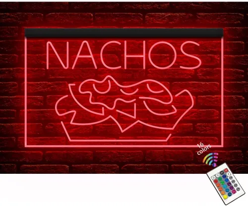 110099 Nachos Mexican Cuisine Restaurant Shop Cafe Decoración del hogar Pantalla abierta Luz LED Letrero de neón (12 x 8 pulgadas, 16 colores por 16