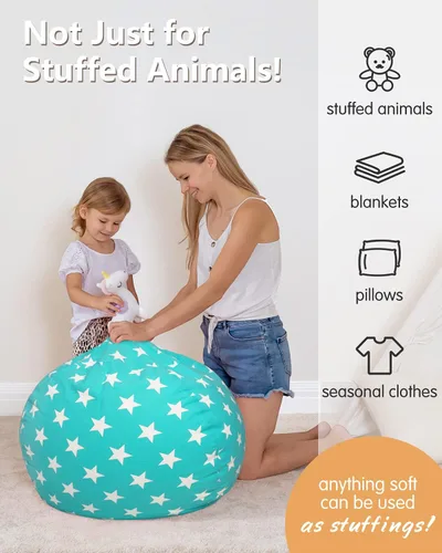 Miniatura 4 de Aubliss - Silla de almacenamiento para peluches en forma de puf (Estrella Aqua, Mediana (32"))