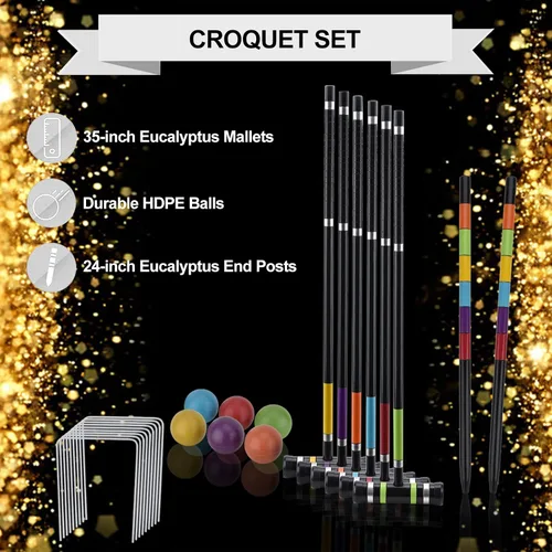 Miniatura 6 de BroWill - Juego de croquet prémium para familias, juego de croquet BroWill con bolsa de transporte para patio, patio al aire libre, juegos de patio