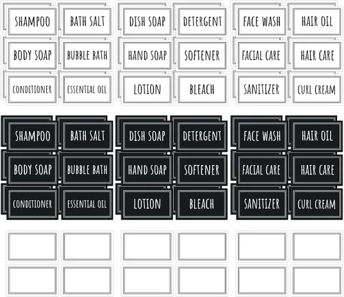 Segbeauty Paquete de 84 etiquetas autoadhesivas impermeables, adhesivos removibles para dispensadores de jabón en botella para baño, cocina,