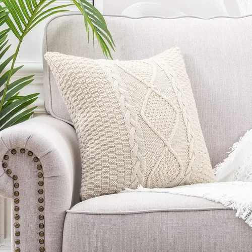Miniatura 2 de MANDIOO Fundas de Almohada Decorativas de Algodón Tejido Beige, Fundas de Cojín Suaves y Acogedoras para Exteriores, Fundas de Almohada Modernas