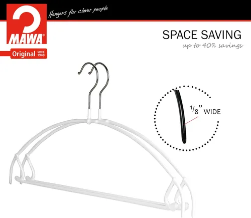 Miniatura 5 de Mawa by Reston Lloyd Euro Ultra Light/Thin Series, Percha antideslizante que ahorra espacio con barra y gancho para pantalones y faldas