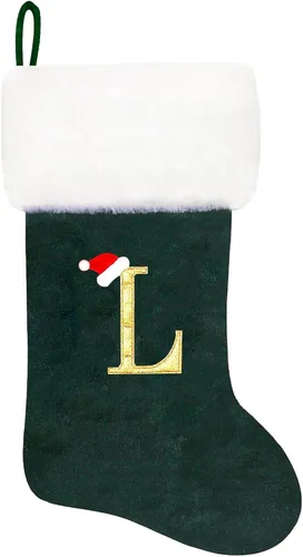 Miniatura 35 de Calcetines de Navidad bordados de 20 pulgadas con monograma, terciopelo negro con puño de felpa blanca supersuave, adornos clásicos para decoración