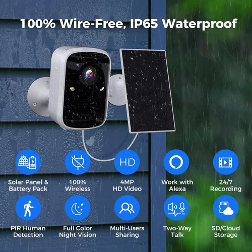 Miniatura 2 de Hiseeu Cámaras de seguridad solares inteligentes para exteriores, alimentadas por baterías, Wi-Fi, 3K, 4MP, detección de movimiento PIR/AI