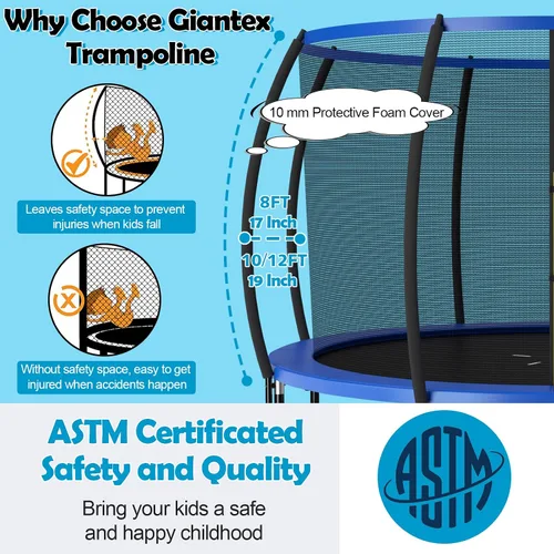 Miniatura 2 de Giantex Trampolín para niños, cama elástica grande para exteriores aprobada por ASTM con red, escalera, marco de acero galvanizado a prueba de Azul