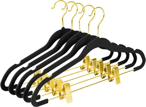 Miniatura 22 de MIZGI - Perchas premium de terciopelo negro para pantalones con clips ajustables (paquete de 20) Perchas delgadas para faldas - Perchas