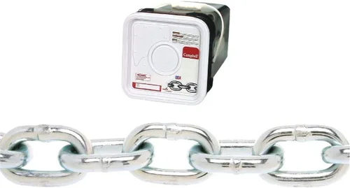 Campbell Chain Cadena de bobina de acero al carbono con eslabones ovalados de 1/4 pulgadas de diámetro x 100 pies de largo. Cantidad total: 1;