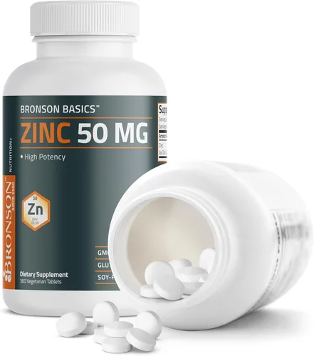 Miniatura 6 de Bronson Zinc de 50 mg de alta potencia apoya la salud inmunológica, antioxidante y de la piel, sin OMG, 360 tabletas vegetarianas