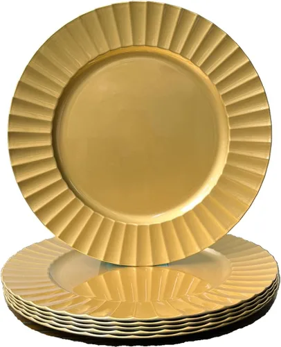 Miniatura 9 de Platos Base Blancos Antiguos, Platos Base Redondos de 13" para Platos de Cena, Juego de 6 Platos Base de Plástico para Bodas, Fiestas, Decoración