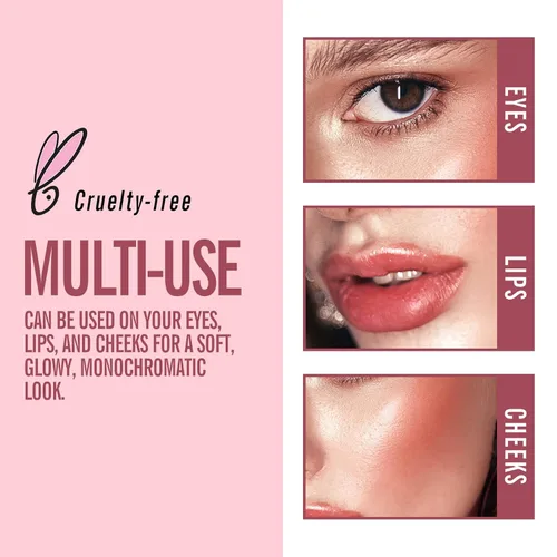 Miniatura 4 de KIMUSE Barra multiusos trío para maquillaje facial, barra de rubor en crema para mejillas y labios, barra de contorno y resaltador para maquillaje