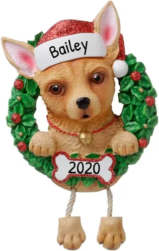 Ornaments by Elves Adorno de Navidad personalizado 2024 – Corona de Chihuahua para amantes de los perros, regalo personalizado para la primera