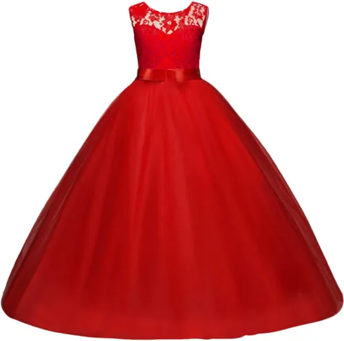 Miniatura 7 de Vestido Yaphyee largo, de princesa, con flores, formal, para boda, dama de honor, para fiesta, para niña