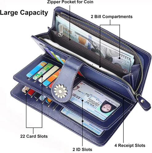 Miniatura 5 de Lavemi - Cartera de piel con bloqueo RFID para mujer de gran capacidad para llevarla a la muñeca