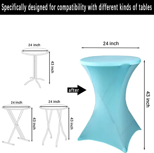 Miniatura 3 de Paquete de 2 manteles de cóctel de elastano de 24 x 43 pulgadas, redondos, ajustables, para bodas, banquetes, eventos, fiestas