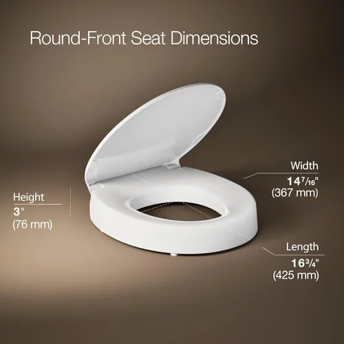 Miniatura 4 de KOHLER 25876-0 Hyten Asiento de inodoro redondo de cierre suave elevado de 3 pulgadas de altura, asiento contorneado con parachoques apretados