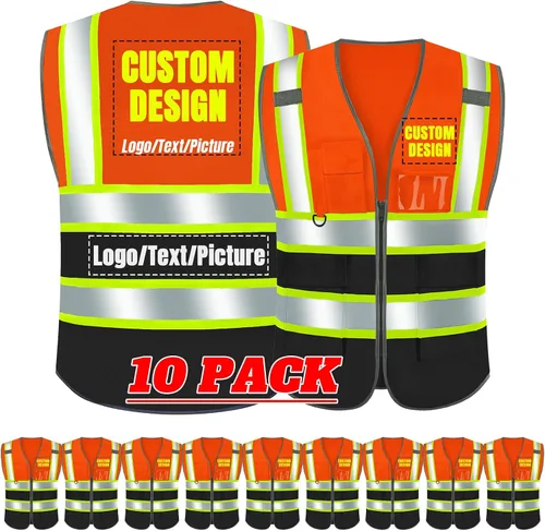 Miniatura 10 de BeautyWill Chaleco de seguridad con logotipo personalizado Class2 Chaleco reflectante de alta visibilidad con bolsillos y cremallera chaleco