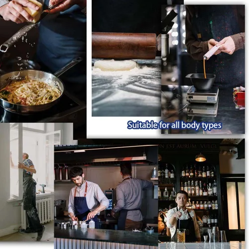 Miniatura 7 de Delantal ajustable con babero con 2 bolsillos, delantales de chef para cocina, restaurante, para mujer