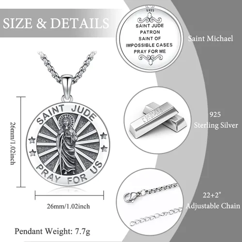 Miniatura 99 de Odinstone Collar de plata de ley 925 con medalla de San Miguel/San Cristóbal/San Benito/Crucifijo de Jesús/San Uriel/Arcángel Rafael para hombres