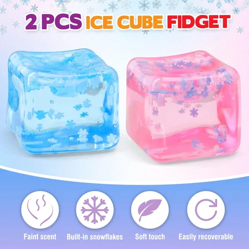 Miniatura 2 de Chridark Cubo de Hielo Juguete Fidget para Todas las Edades: Pack de 2 Juguetes Sensoriales Squishy Fidget, Bolas de Estrés Cuadradas, Premios