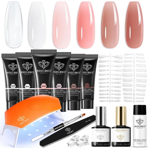 Miniatura 9 de modelones Gel de uñas polivinílico, 6 colores, tonos de piel nude, rosa, neutro, marrón, colección Poly Extension Gel Set Constructor Manicura DIY