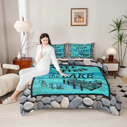Miniatura 36 de Homewish Lindo juego de edredón de perros, juego de ropa de cama verde para niños, niñas y mujeres, edredón de verano para adultos, juego de edredón