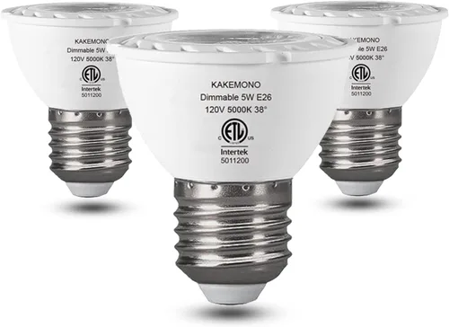 KAKEMONO PAR16 - Bombillas LED regulables de 5 W, luz de punto de pista de cuello corto, foco halógeno de 50 vatios, base mediana E26, luz blanca