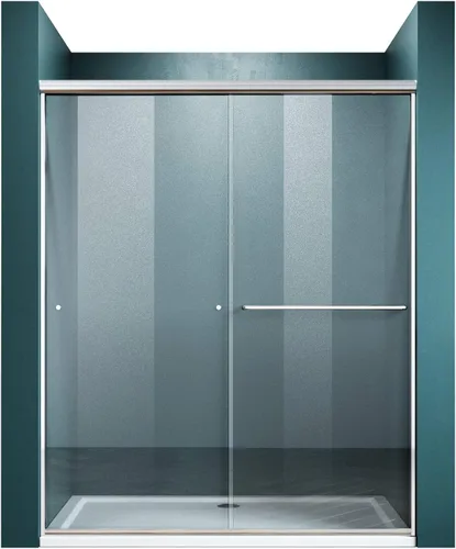 ELEGANT Puerta corredera de ducha de 48 pulgadas de ancho x 72 pulgadas de alto, puertas de ducha semi-sin marco con vidrio transparente de 1/4
