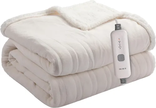 Miniatura 15 de Manta Eléctrica Térmica de Franela y Sherpa 50"x60" Tamaño Throw - 4 Niveles de Calor, Apagado Automático 10H, Calentamiento Rápido, Acogedora