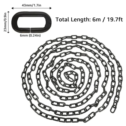 Miniatura 2 de AKOLAFE Cadena de eslabones negros de 19.7 pies de largo, cadena resistente de 1/4 pulgadas, cadena decorativa a granel para plantas colgantes, kit