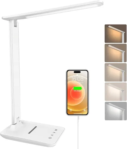 karidi Lámpara de Escritorio LED Regulable Lámpara de Mesa con Puerto de Carga USB, 5 Modos de Iluminación, Control Sensible, Luz de Escritorio