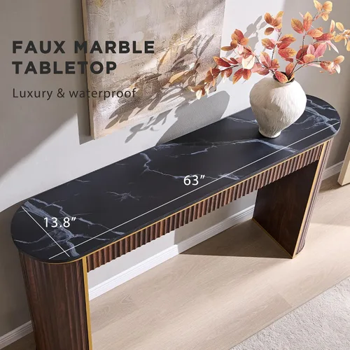 Miniatura 8 de OKD Moderna mesa consola acanalada, 63 pulgadas de largo para entrada estrecha y mesas de sofá para pasillo, mesa decorativa alta detrás del sofá