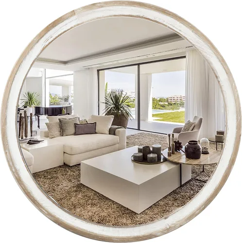 Miniatura 11 de Reflinto Espejos redondos de madera boho de 24 pulgadas para decoración de pared, espejo circular decorativo rústico para baño, sobre fregadero