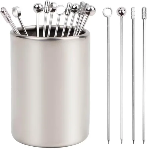 Miniatura 13 de Lexenic Juego de 12 púas de cóctel de metal de 4.3 pulgadas + kit de soporte, juego de pinchos reutilizables de acero inoxidable 304 prémium para 1