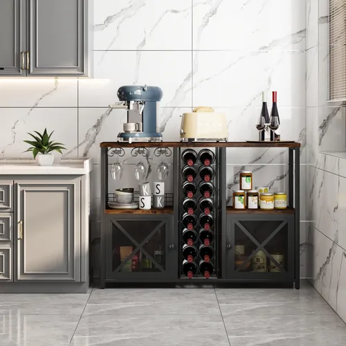 Miniatura 7 de Homeiju Mini Bares para el Hogar, Gabinete de Bar de Café de Madera, Gabinete Moderno de Licores para Licores y Copas, Gabinete de Vino Buffet
