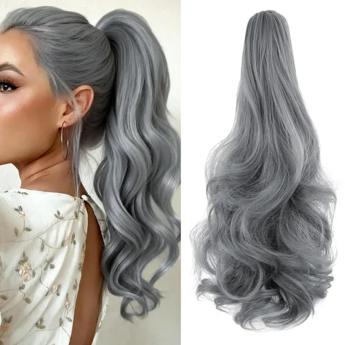 Miniatura 20 de Felendy Extensión de cola de caballo de 18 pulgadas, mezcla de rubio ceniza, marrón oscuro, rizado, ondulado, con clip, extensiones de cabello largo